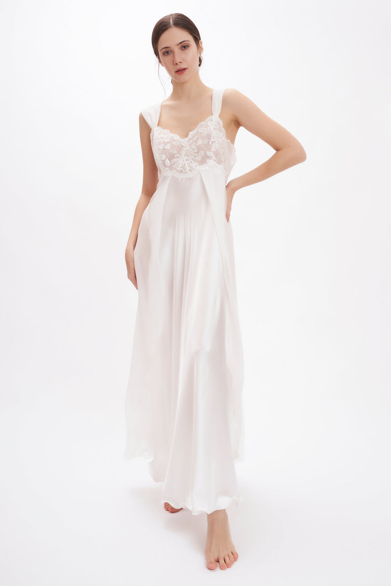 Lingerie Couture - Silk Satin & Georgette Long Nightgown - Dress - italian lingerie