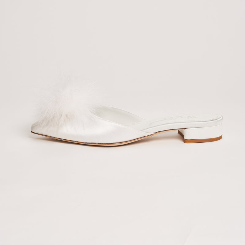 Selene Lumen Kitten Heel Slippers with Feathers