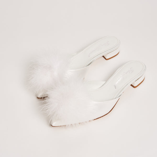 Selene Lumen Kitten Heel Slippers with Feathers