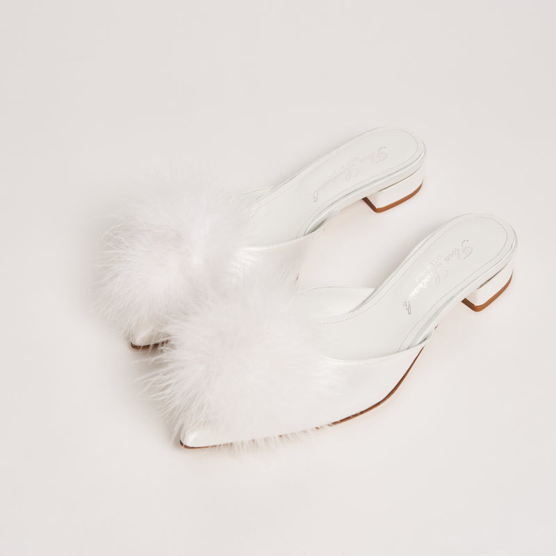 Selene Lumen Kitten Heel Slippers with Feathers