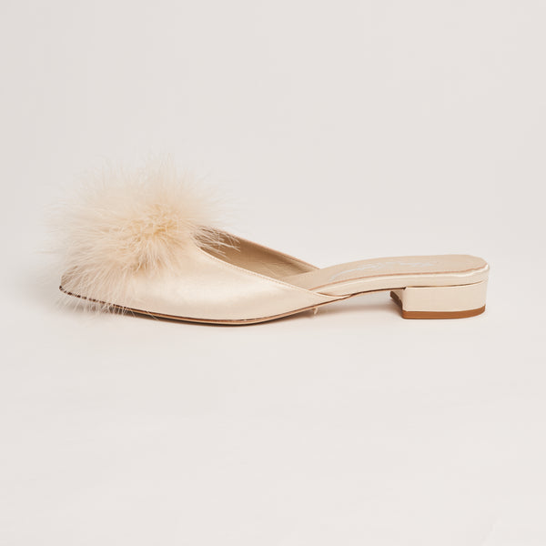 Auric Muse Kitten Heel Slippers with Feathers