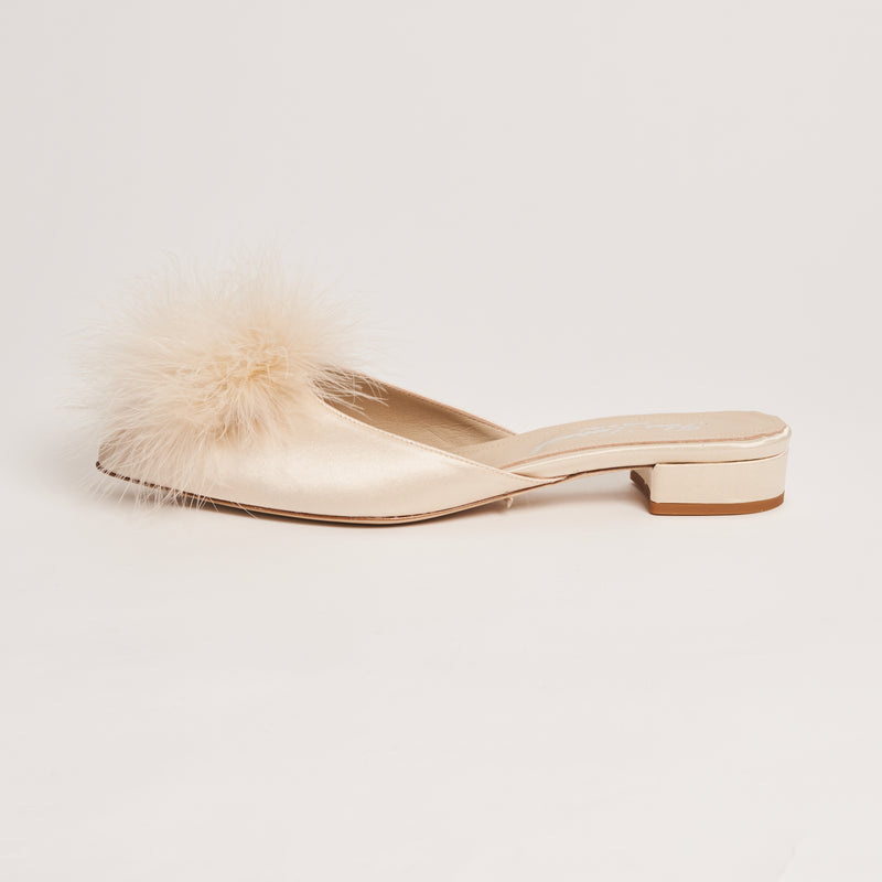 Auric Muse Kitten Heel Slippers with Feathers