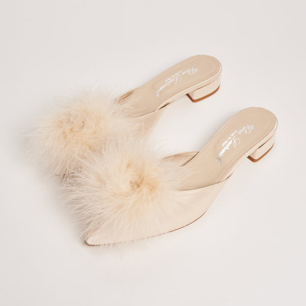 Auric Muse Kitten Heel Slippers with Feathers