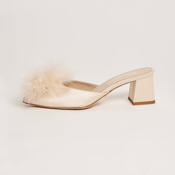 Auric Muse Block Heel Slippers with Feathers