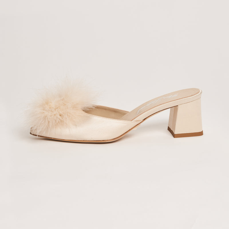 Auric Muse Block Heel Slippers with Feathers
