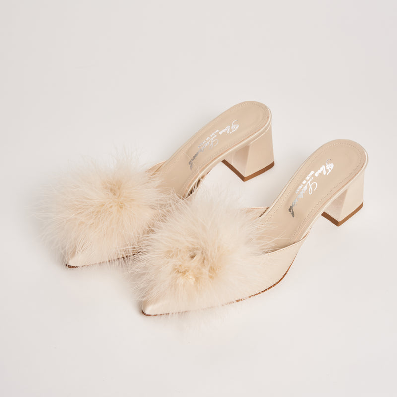 Auric Muse Block Heel Slippers with Feathers