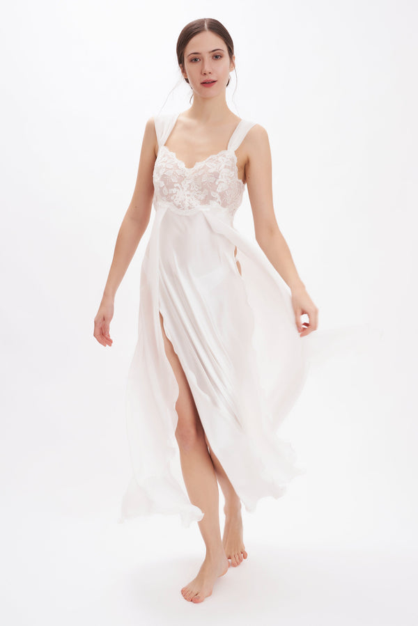 Lingerie CoutureB2B - Silk Satin & Georgette Long Nightgown - Dress - italian lingerie