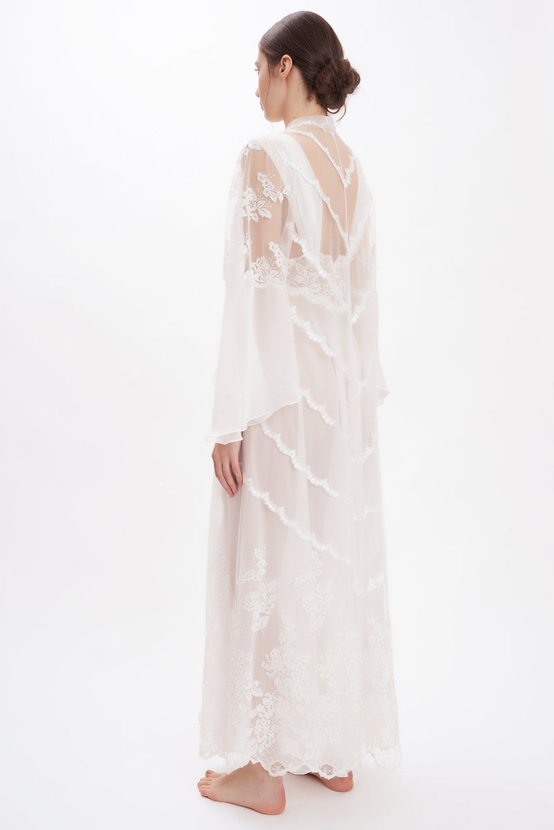 Lingerie Couture - Lace & Silk Georgette Long Robe - Robe - italian lingerie
