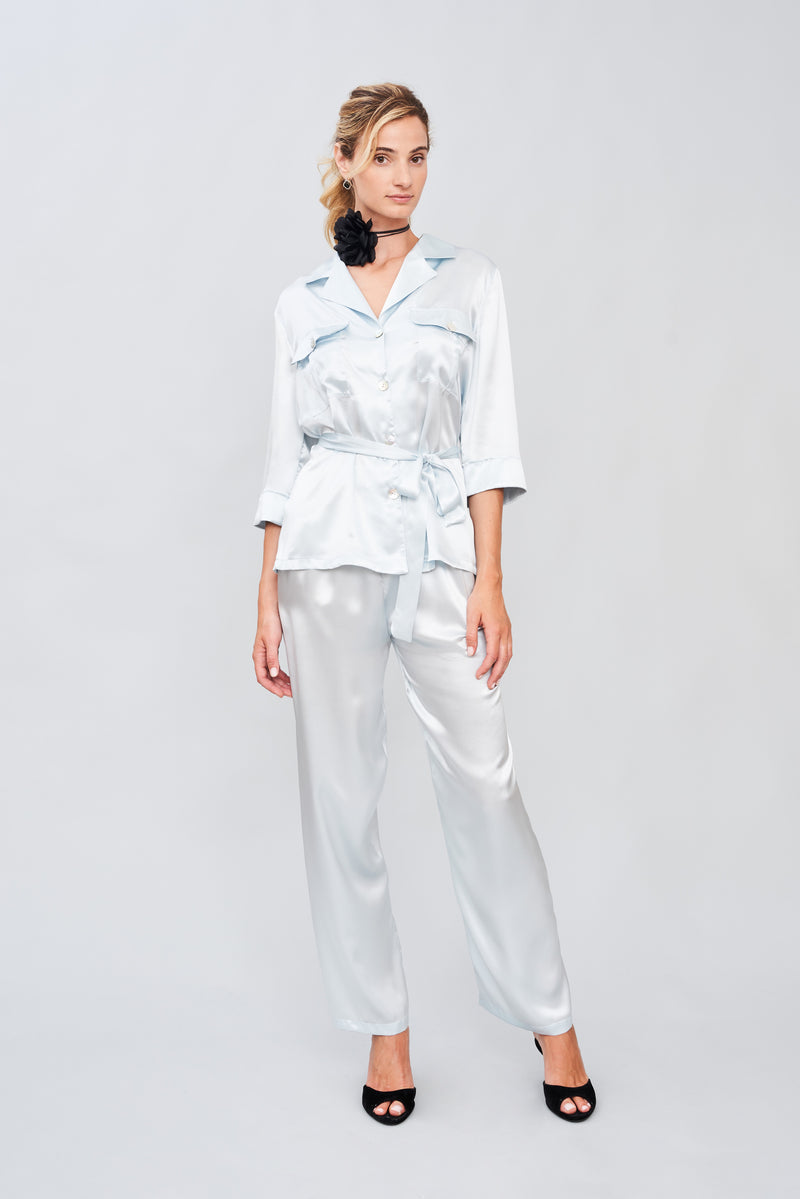 Dew-Kissed Petals - Silk Satin Pyjama