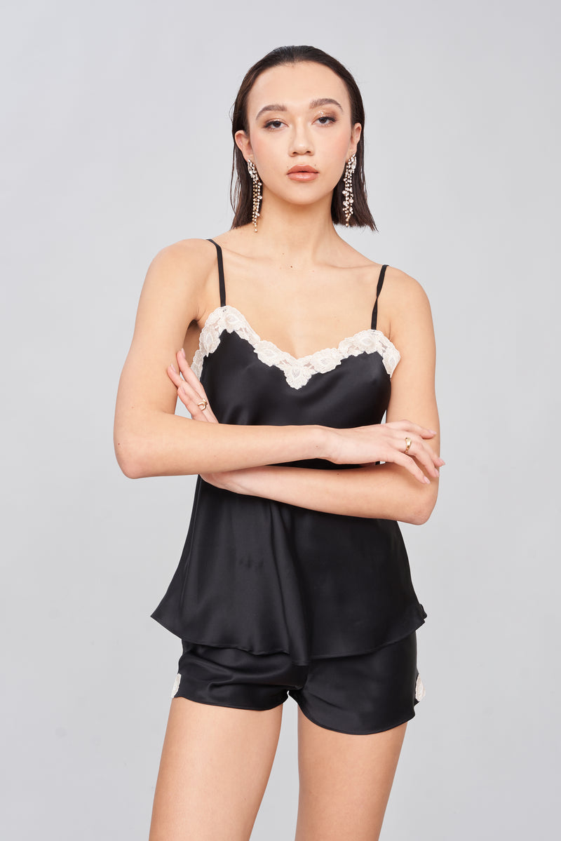 B2B - Silk Satin Contrast‑Lace Top