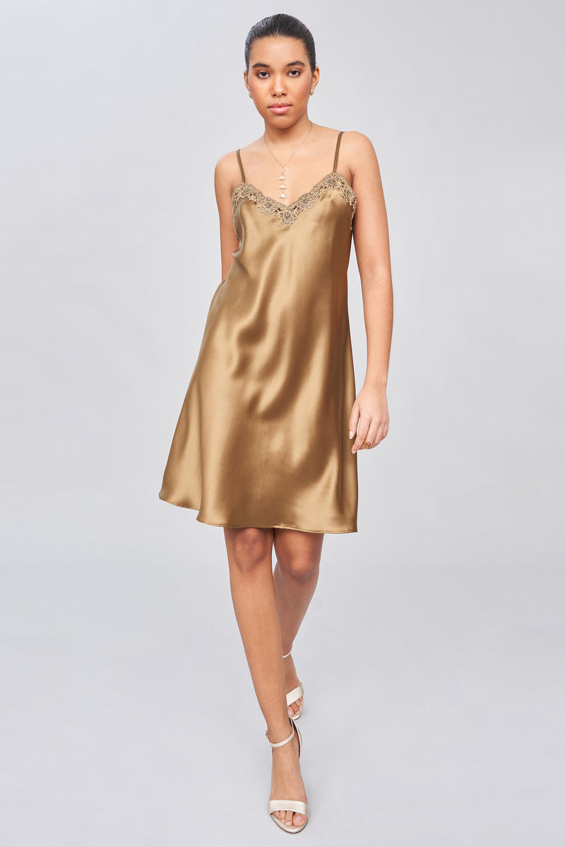 B2B - Tonal Lace Silk Satin Short Nightgown