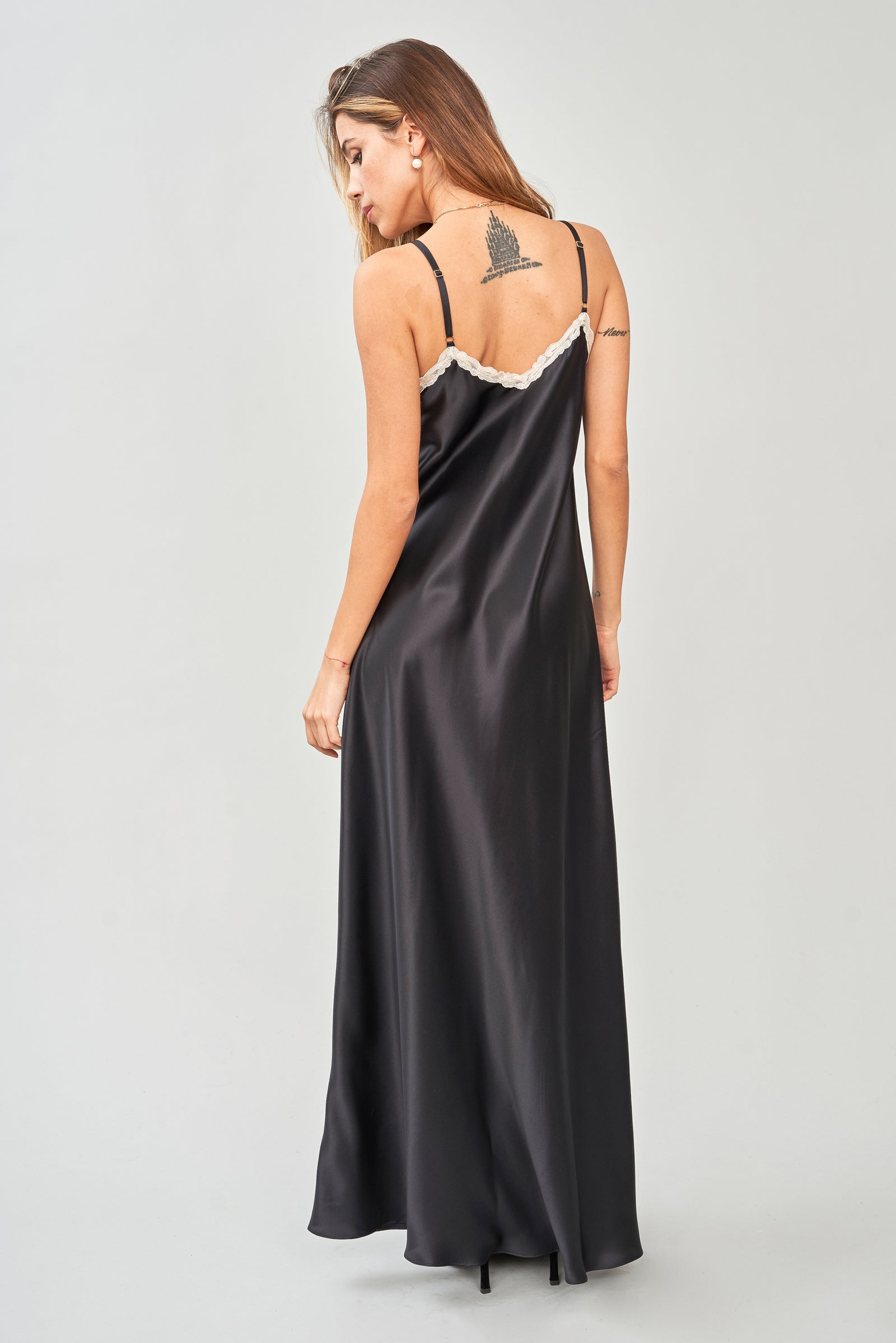 contrast lace night slip dress SHEIN Contrast Lace Split Hem Satin Cami Nightdress | Night Dress