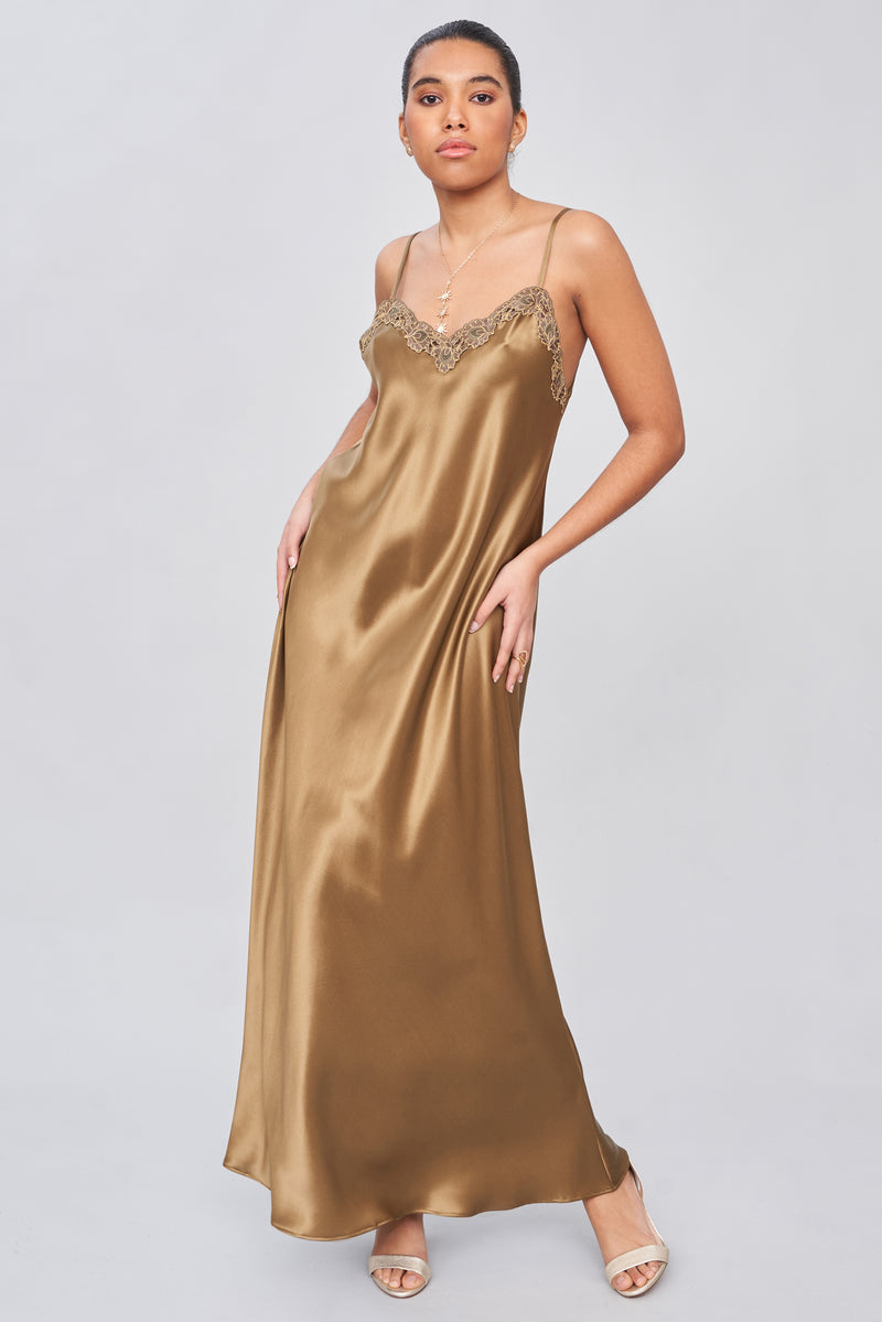 B2B - Tonal Lace Silk Satin Long Nightgown