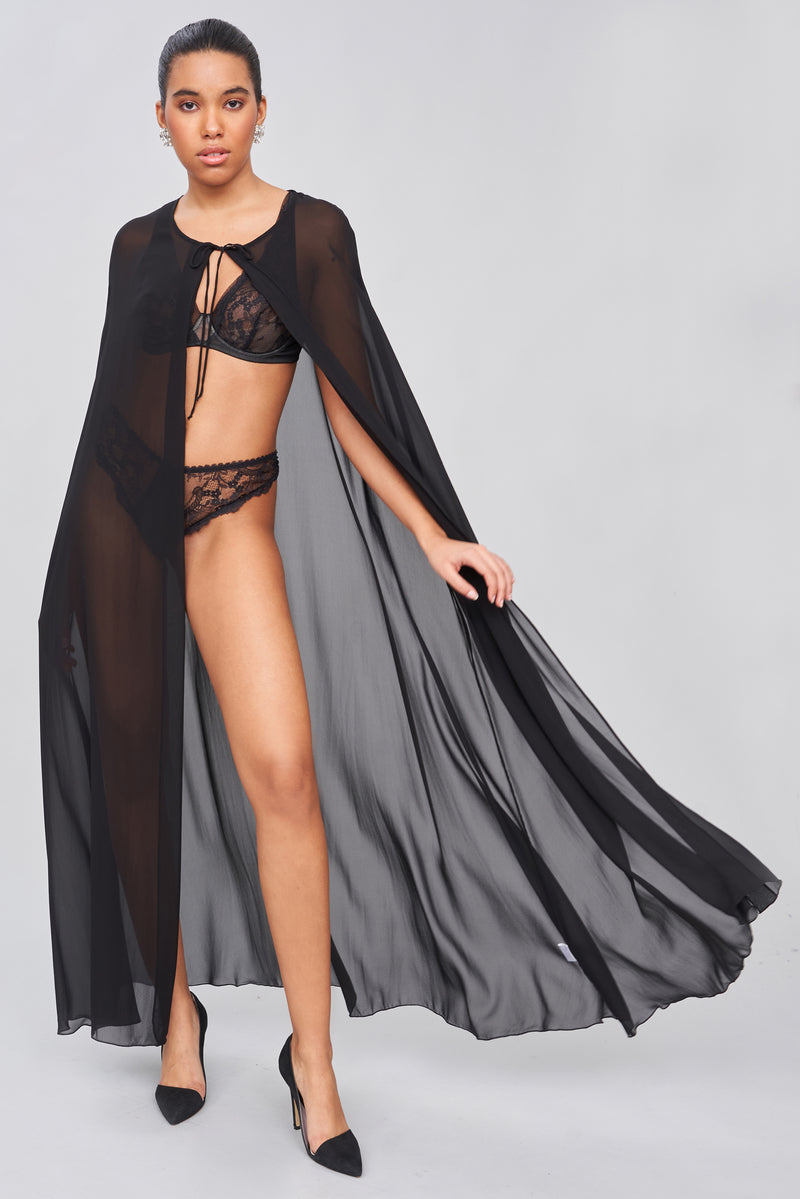Silk Georgette Tie‑Front Cape