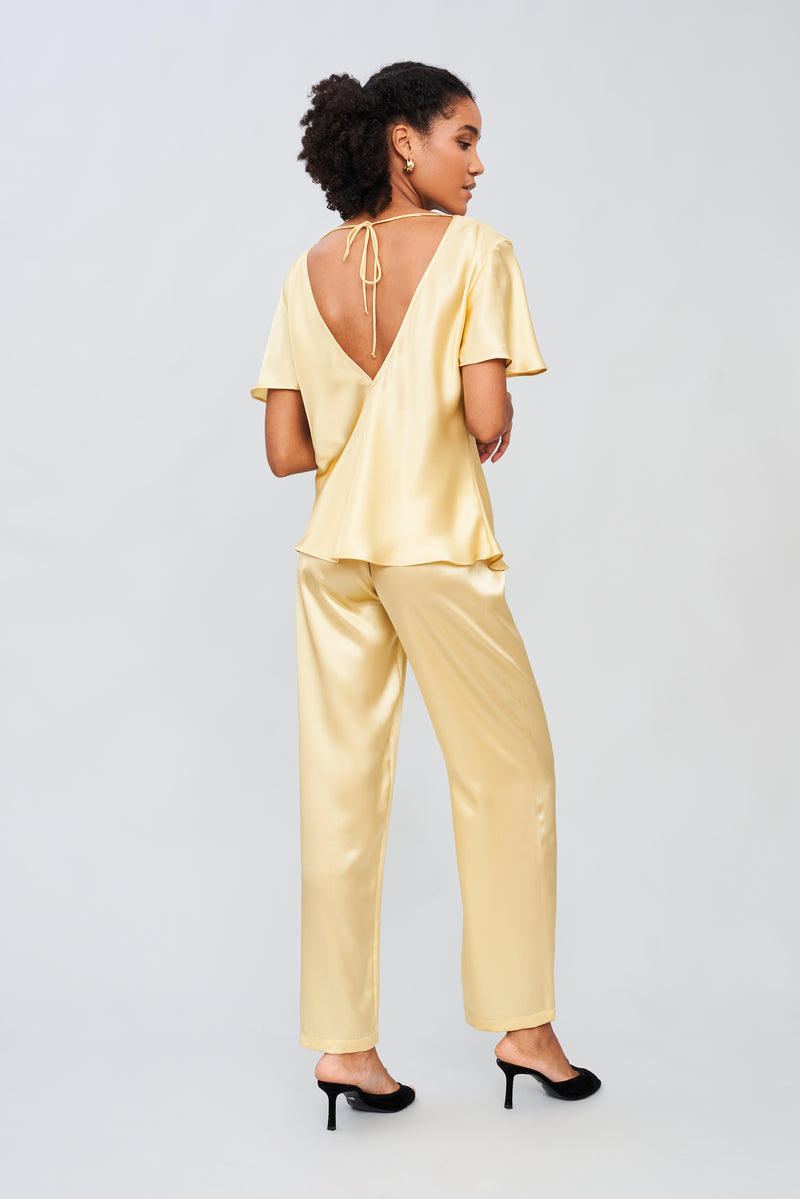 Veil of Morning - Silk Satin Top V Back