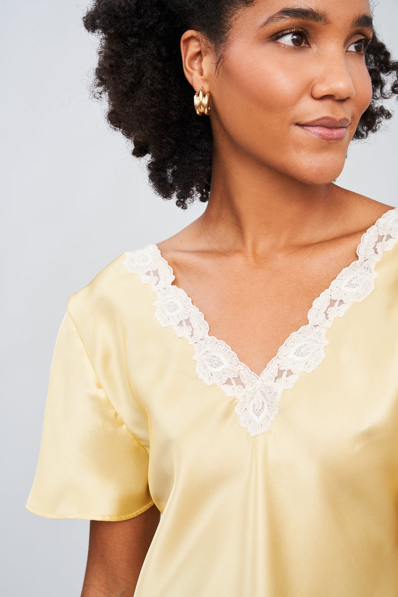 Veil of Morning - Silk Satin Top V Back