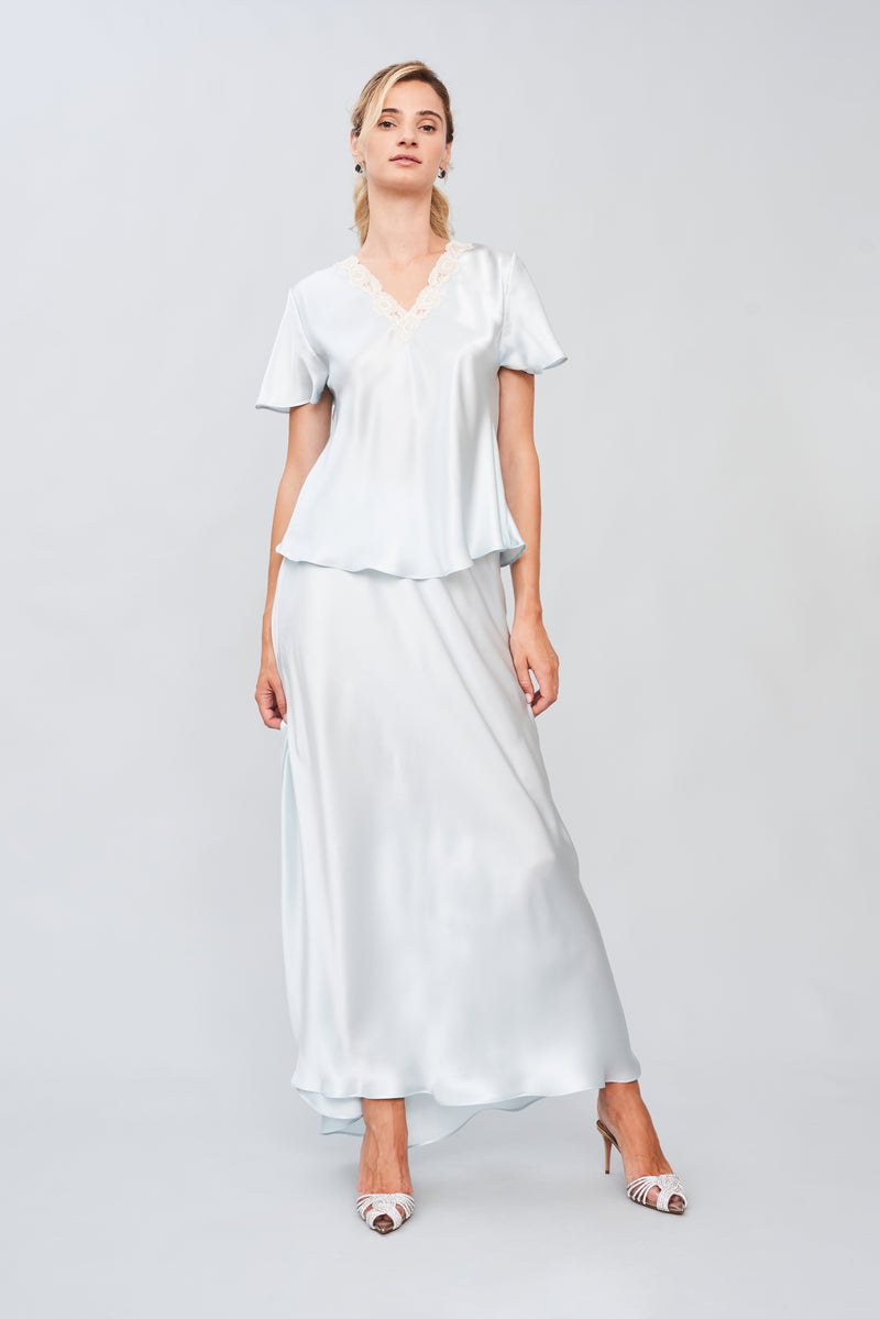 Veil of Morning - Silk Satin Top V Back