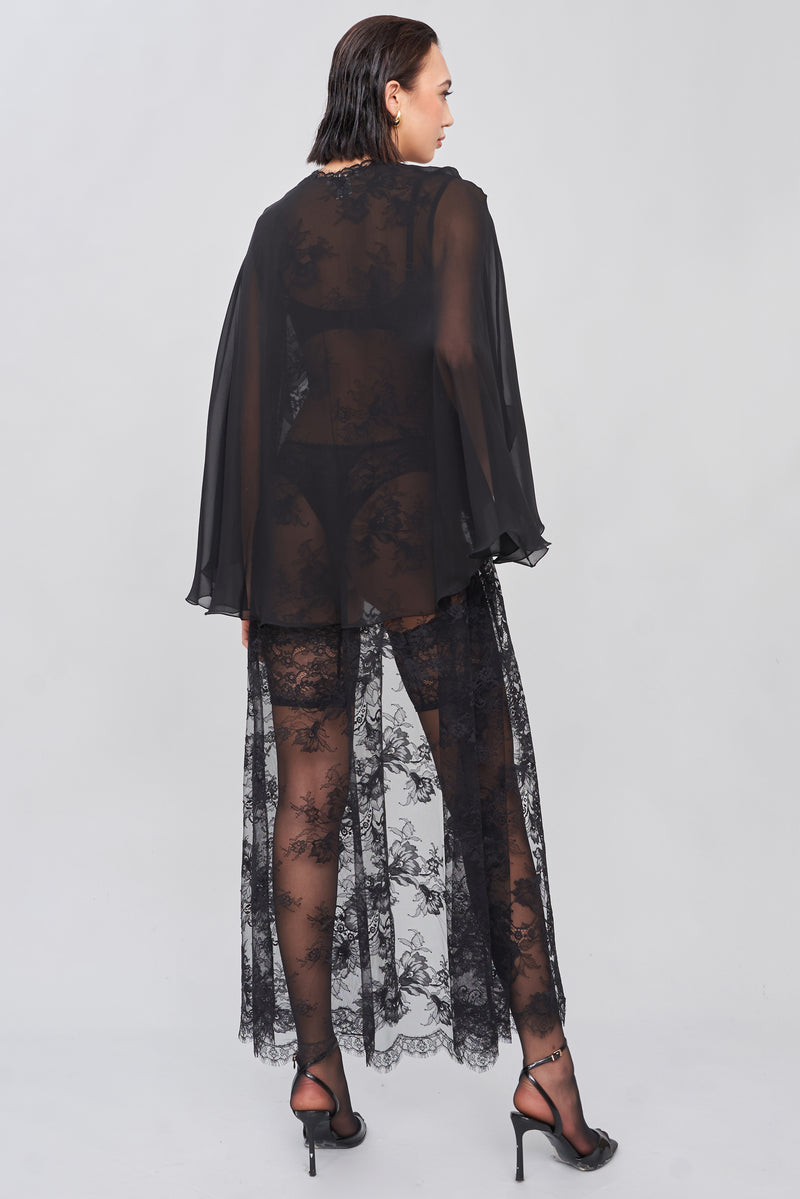 B2B - Sheer Silk Robe Layered Over Floral Lace Underlayer