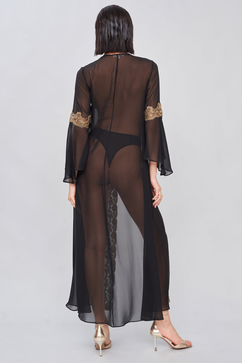 B2B - Baroque Gold Lace Silk Georgette Long Robe