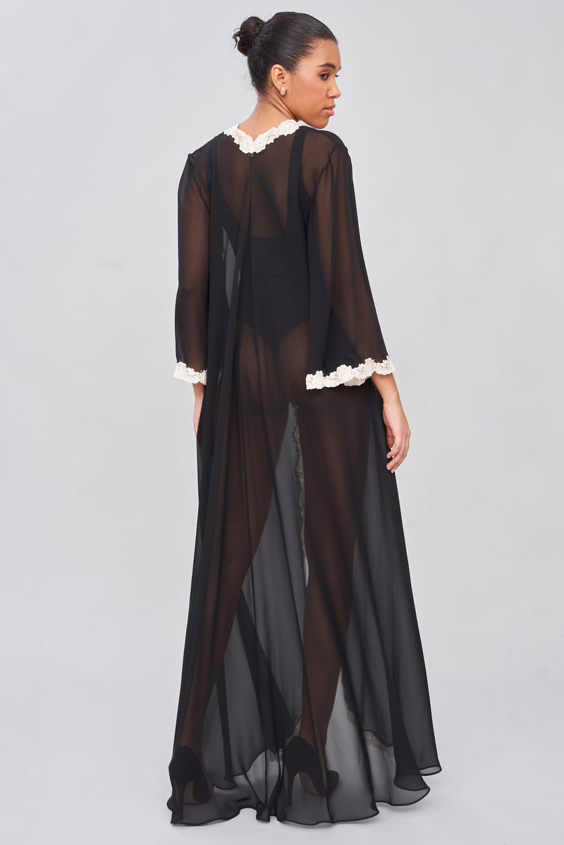 B2B - Lace-Finished Silk Georgette Long Robe