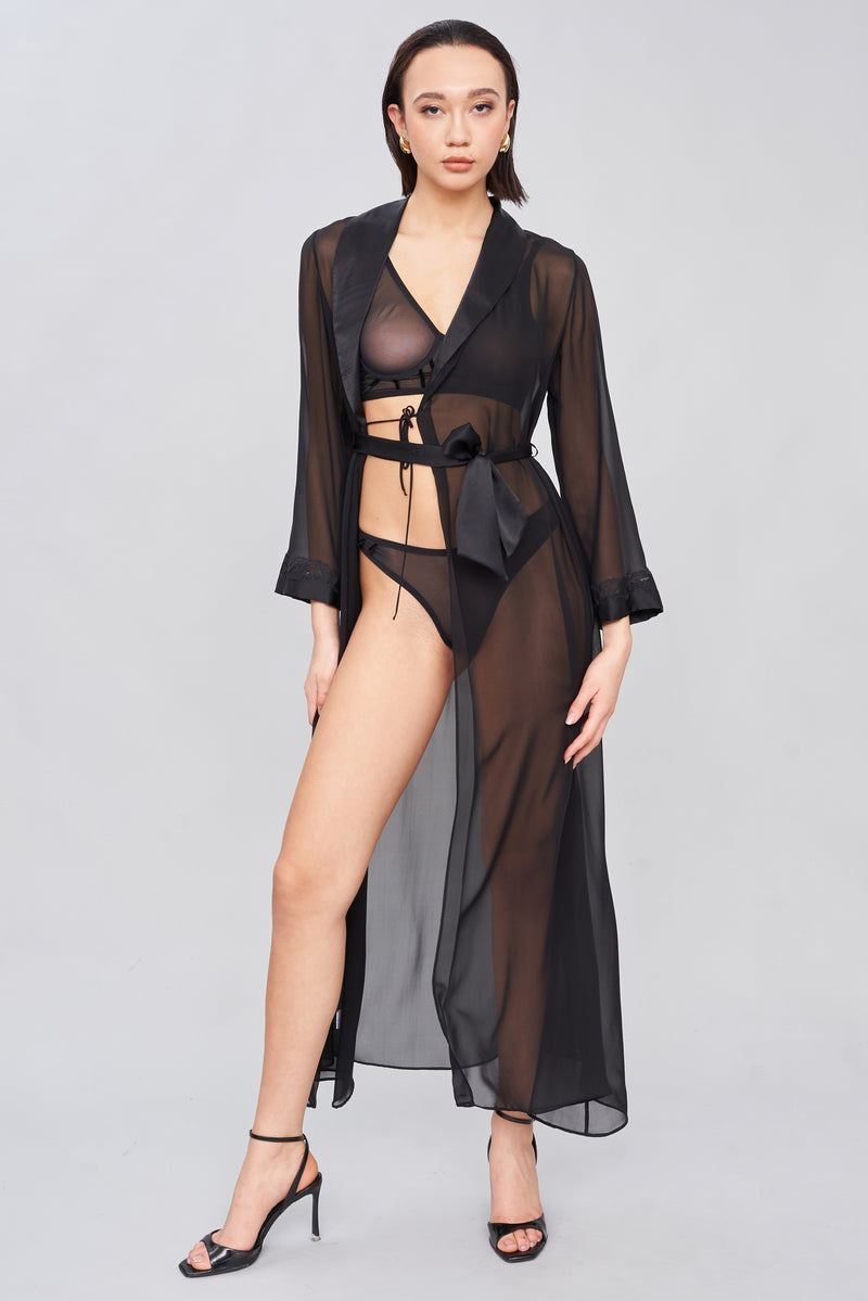 Sheer Pure Silk Long Kimono-Inspired