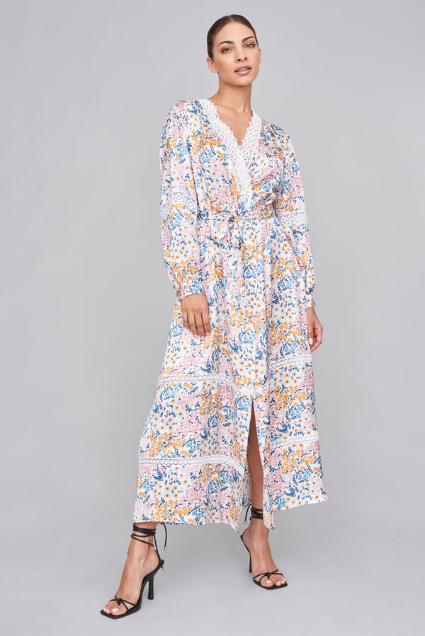 Floral Print Viscose Long Robe - Dress - italian lingerie