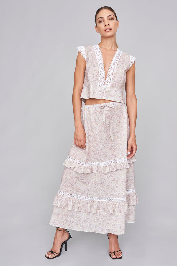 Floral Print Cotton Shirt & Long Skirt - Skirt & Tops - italian lingerie