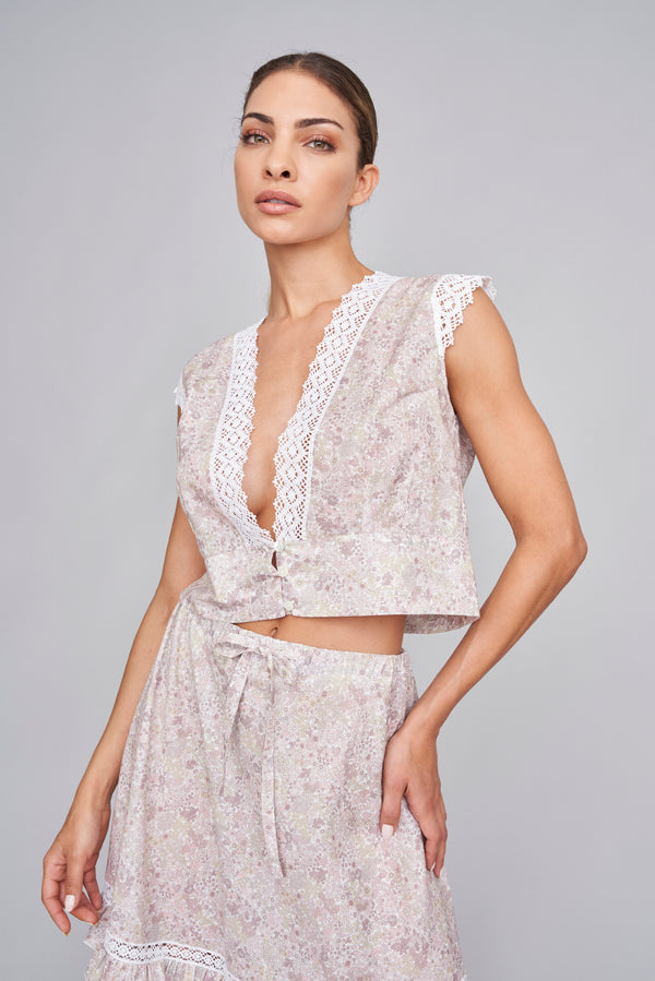 Floral Print Cotton Shirt & Long Skirt - Skirt & Tops - italian lingerie