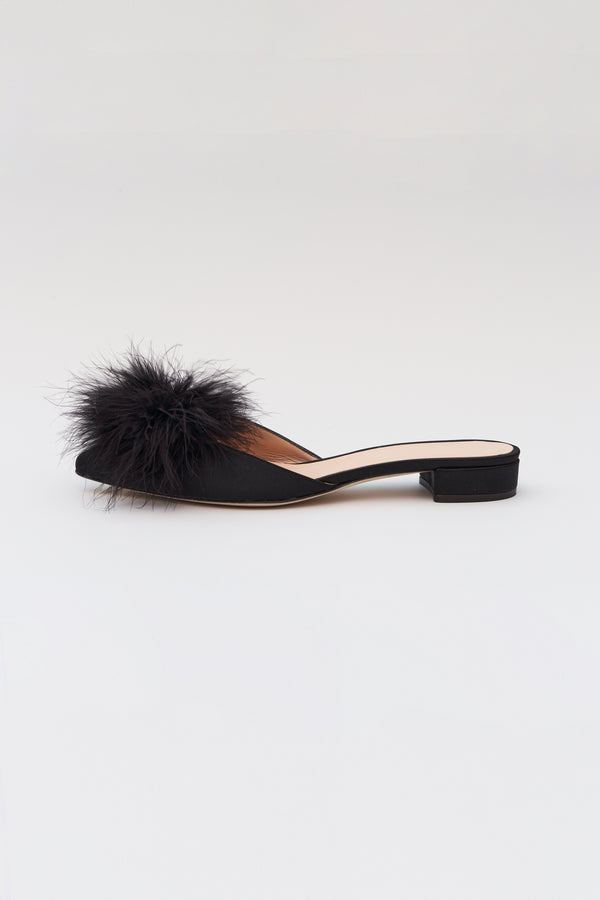 Pre-Order: Kitten Heel Slippers with Feathers
