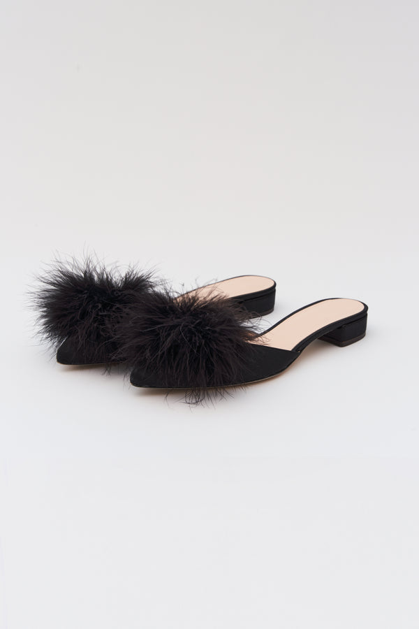 Pre-Order: Kitten Heel Slippers with Feathers
