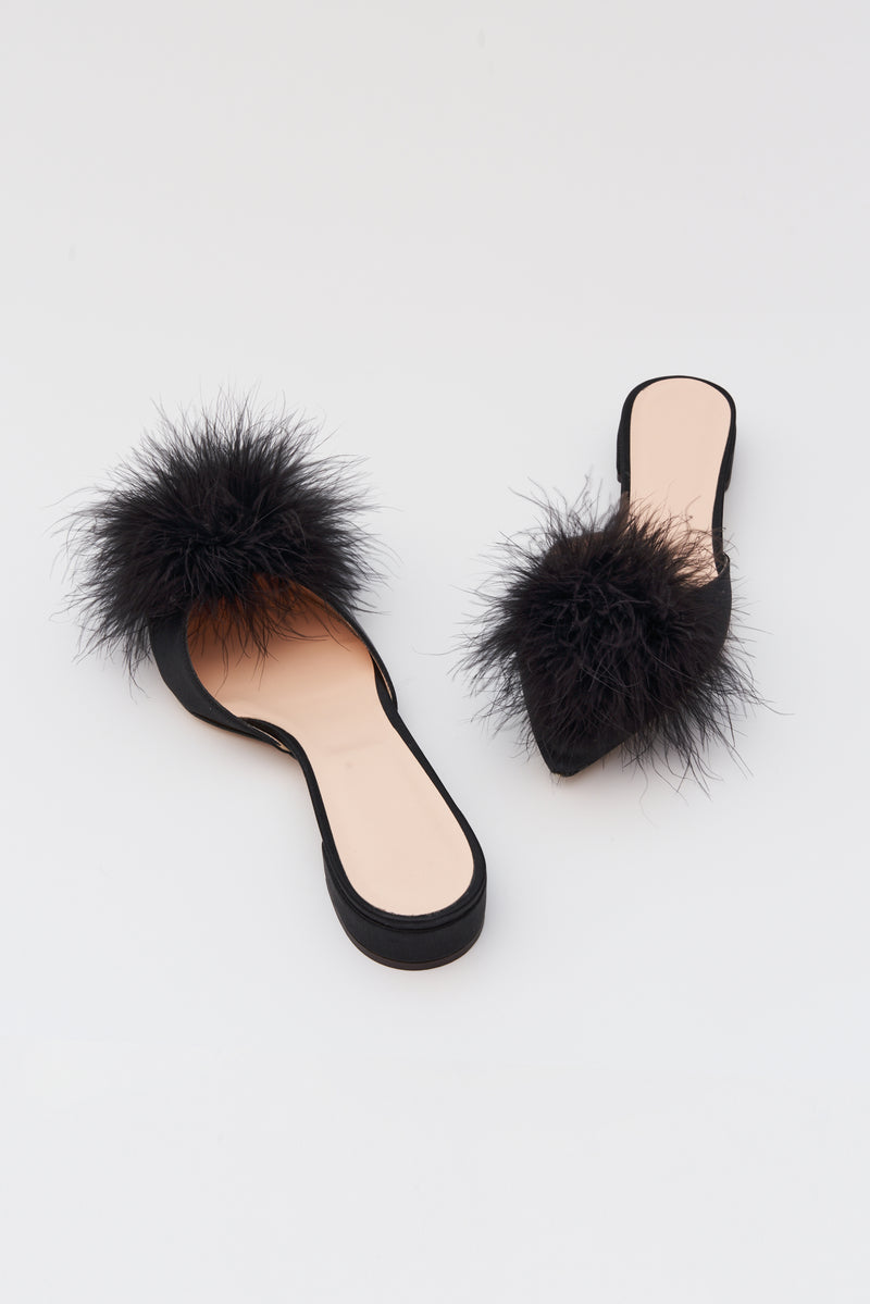 Pre-Order: Kitten Heel Slippers with Feathers