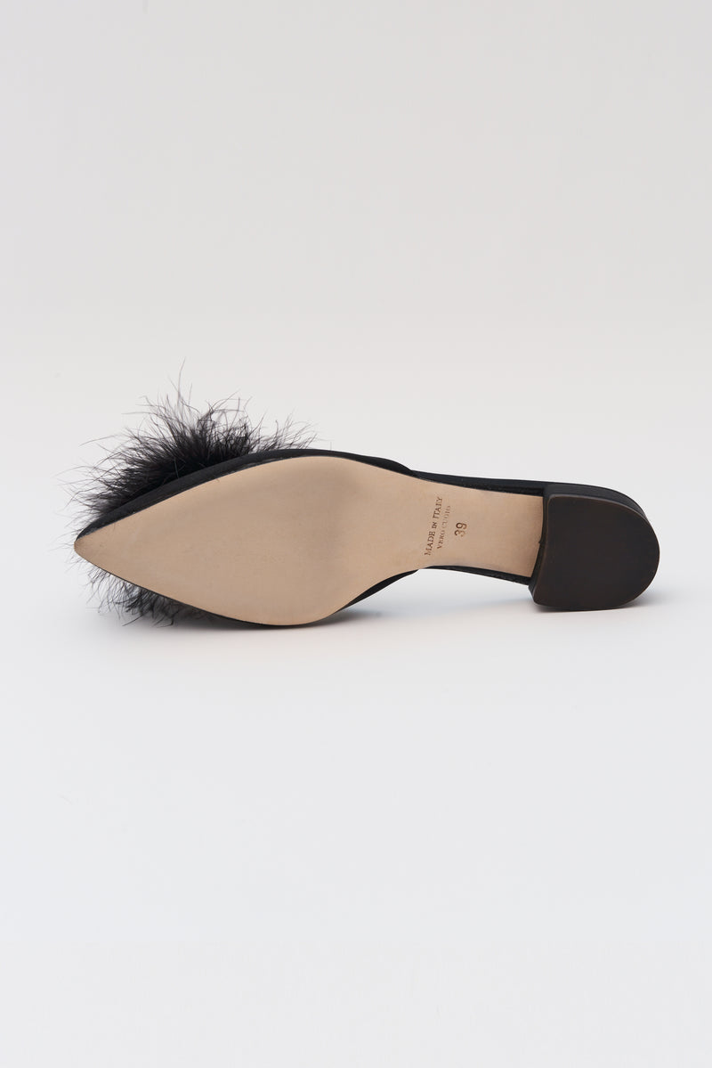 Pre-Order: Kitten Heel Slippers with Feathers