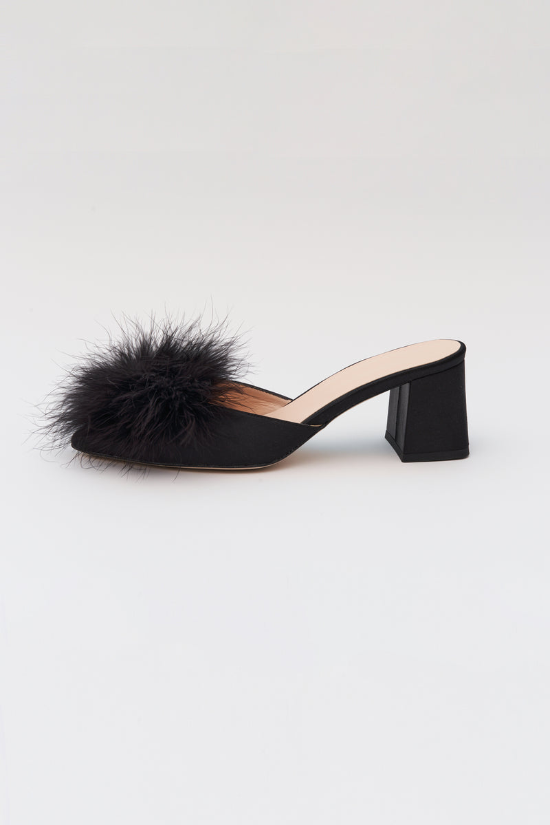 Pre-Order: Block Heel Slippers with Feathers