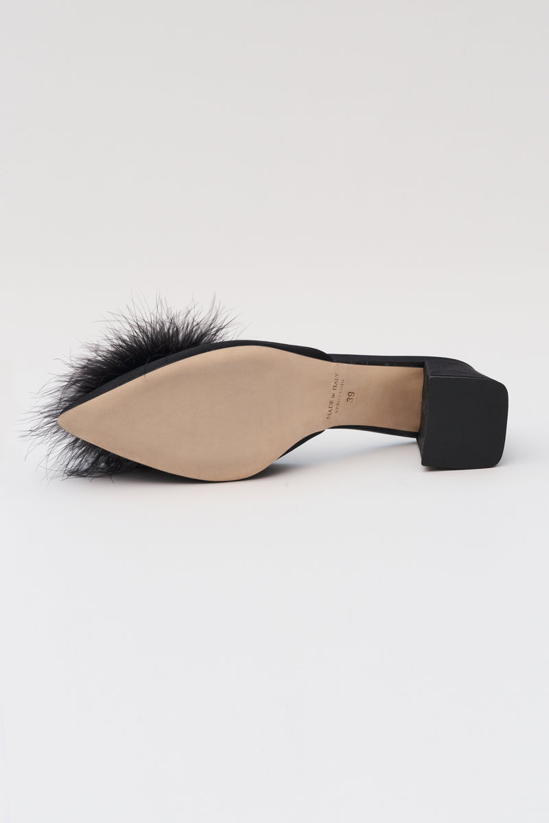 Pre-Order: Block Heel Slippers with Feathers