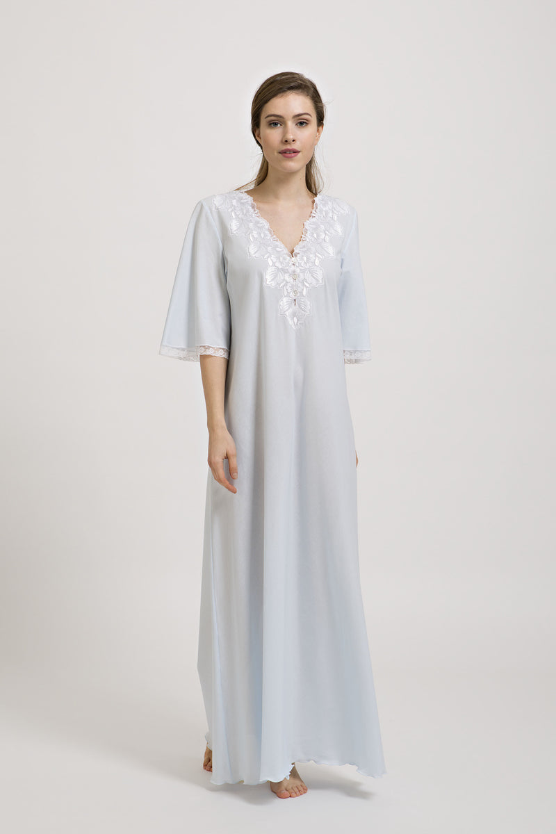 B2B - 2/5077 - Mussola Cotton Nightgown, 50 / Aqua B2B - 2/5077 - Mussola Cotton Nightgown, 50 / Aqua