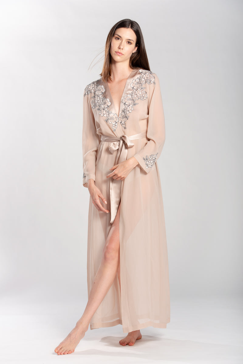 Tuscany Lovers -  Silk Georgette Long Robe - Robe - italian lingerie