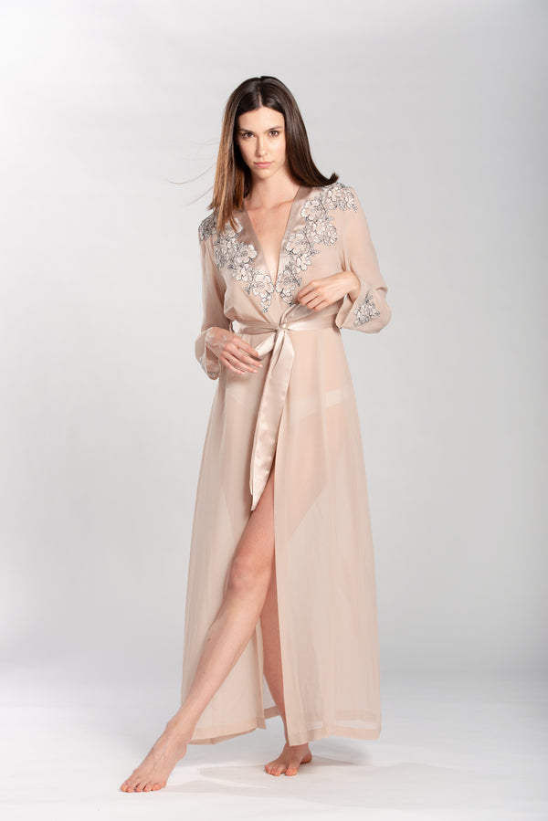 Tuscany Lovers -  Silk Georgette Long Robe - Robe - italian lingerie