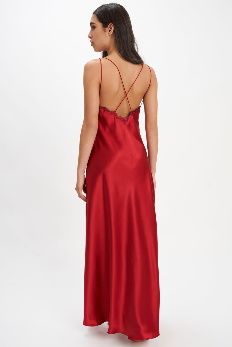 Vermilion Silk Nightgown - Dress - italian lingerie