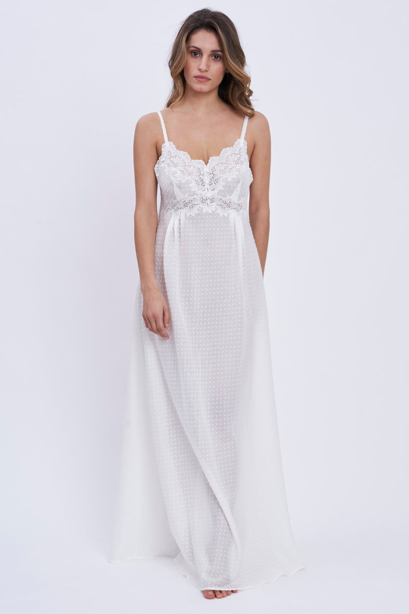 Plumetis Cotton Nightgown - Dress - italian lingerie