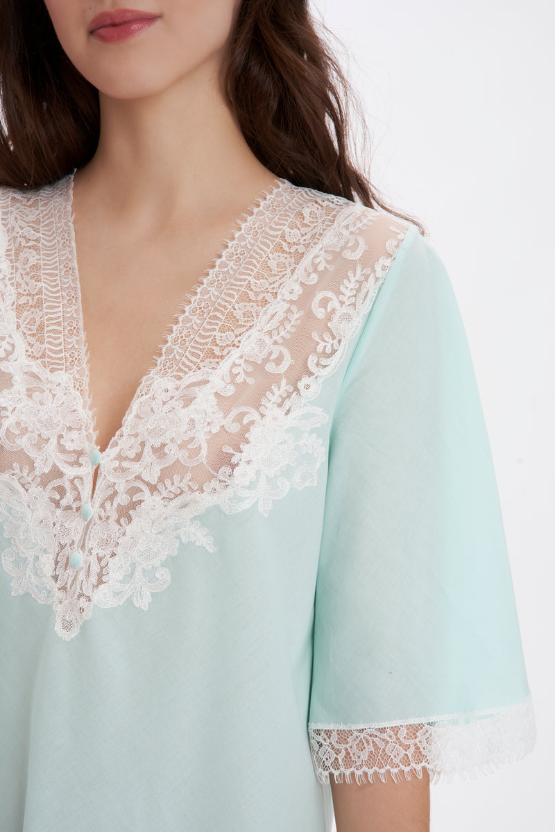 Mink Blue - Mussola Cotton Nightgown - Dress - italian lingerie