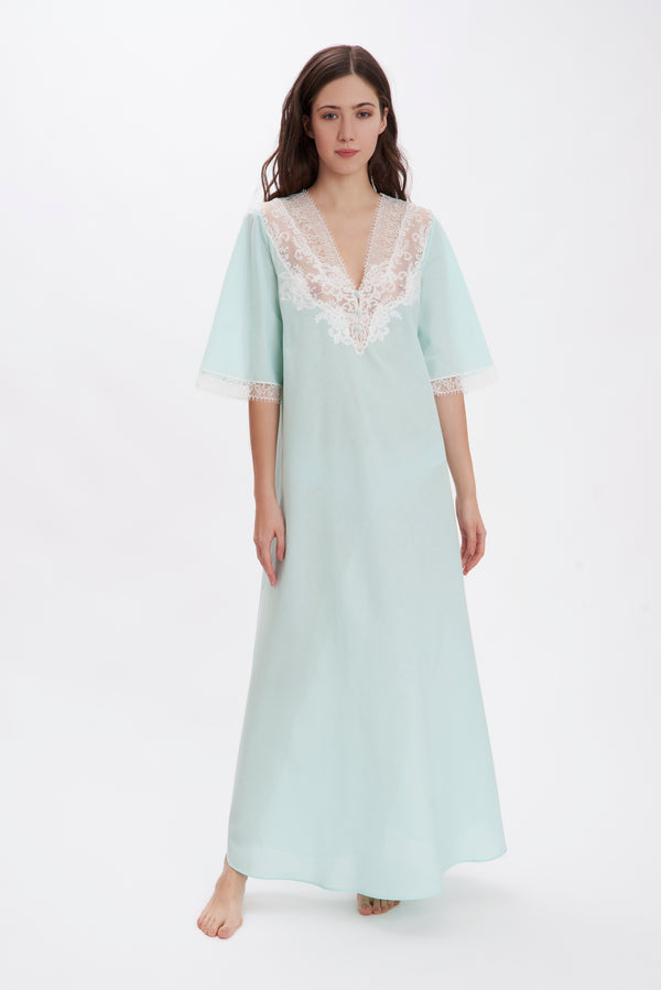 Mink Blue - Mussola Cotton Nightgown - Dress - italian lingerie