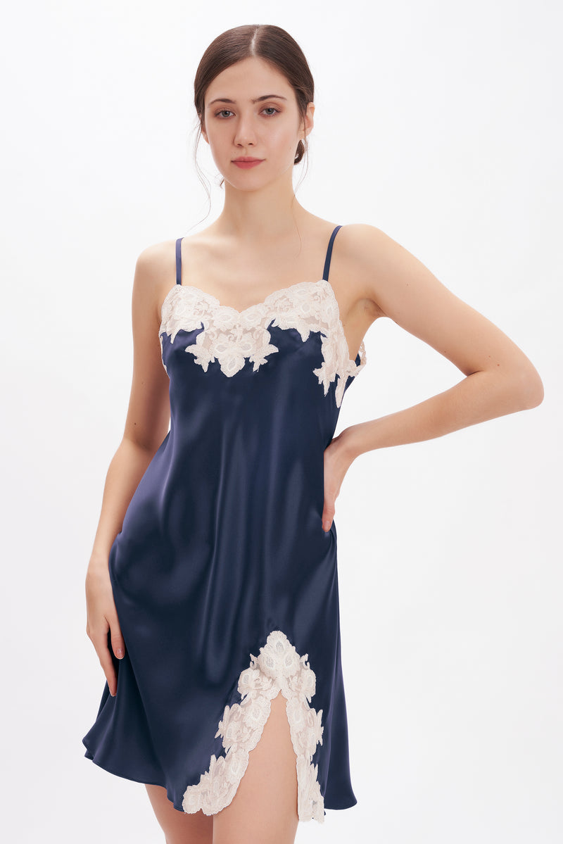 blue nightgown dress Silk Satin Long Nightgown, 42 / Off White