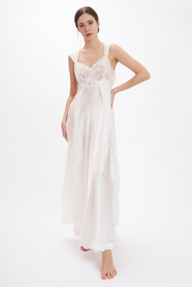 B2B - Silk Satin & Georgette Long Nightgown - Dress - italian lingerie