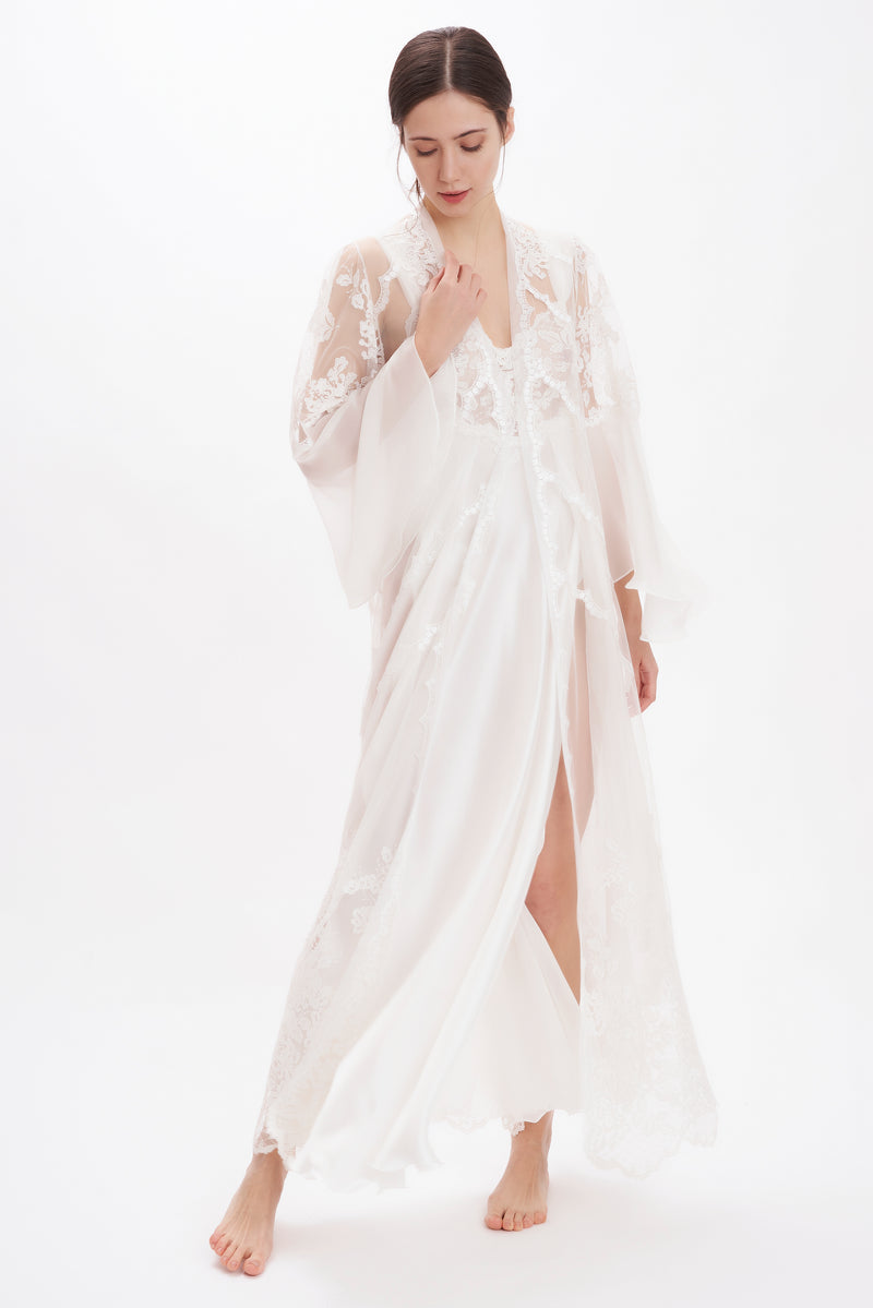 B2B - Lace & Silk Georgette Long Robe - Robe - italian lingerie