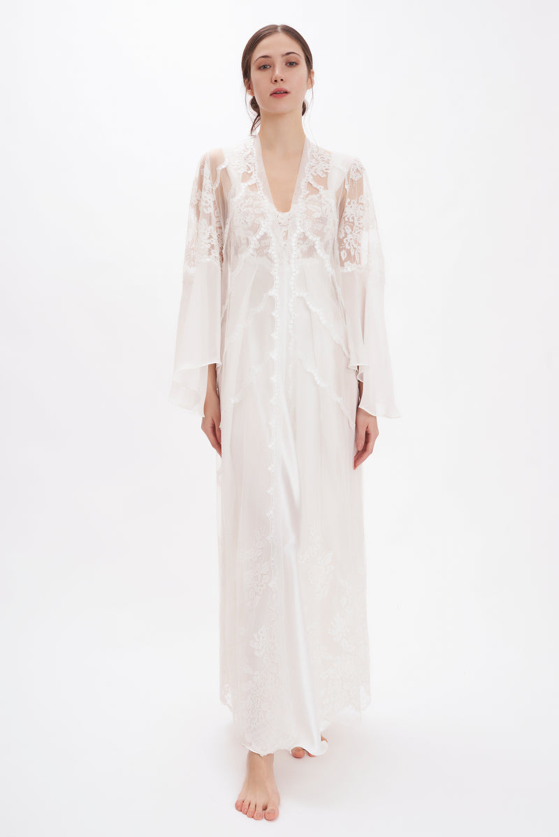 B2B - Lace & Silk Georgette Long Robe - Robe - italian lingerie