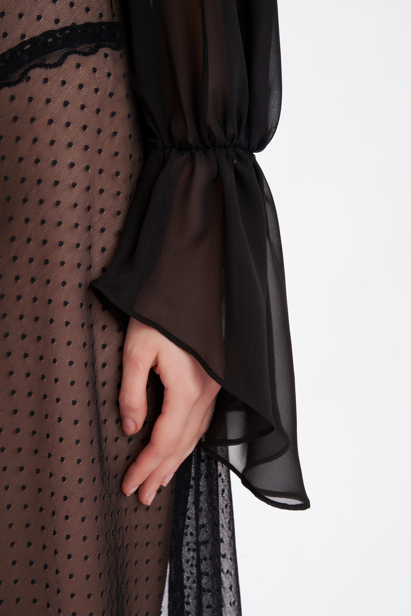 B2B - Polka Dots Tulle & Silk Georgette Nightgown - Dress - italian lingerie