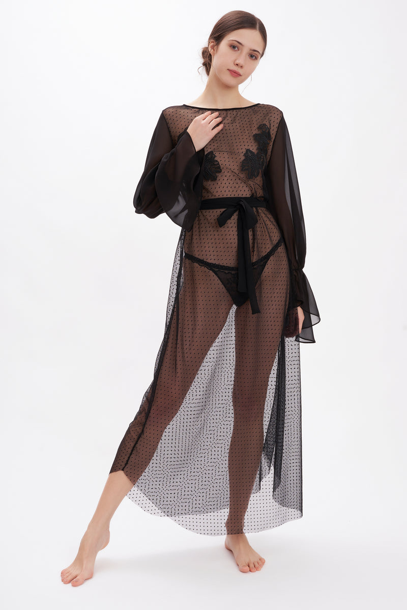 B2B - Polka Dots Tulle & Silk Georgette Nightgown - Dress - italian lingerie
